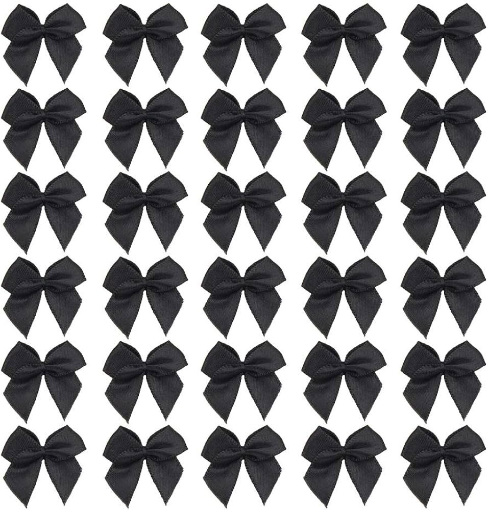 7Rainbows 50pcs Boutique Mini Black Satin Ribbon Bows Flowers Appliques DIY Craft for Sewing Scra... | Amazon (US)