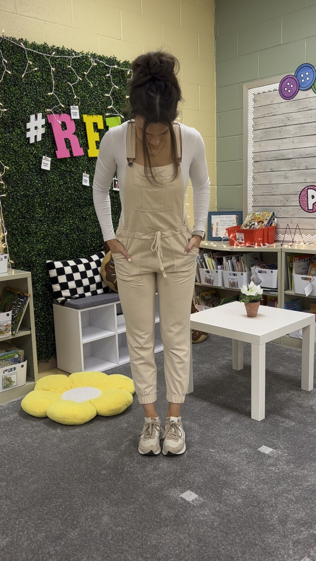 casual style, spring ootd, jumpsuit, tj maxx, amazon fashion, white bodysuit, amazon bodysuit, neutral outfit, beige jumpsuit, cream jumpsuit, messy bun, teacher outfit, teacher style, new balance sneakers, new balance, women’s shoes, classroom decor, classroom library, teacher ootd 

#LTKfindsunder100 #LTKshoecrush #LTKVideo