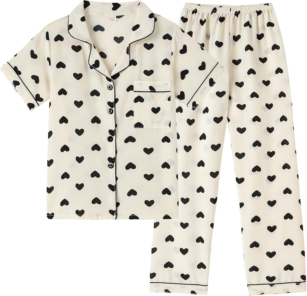 Vopmocld Big Girls Button Down Sleepwear Short Sleeve top & Pants 2PCS Crepe Pajama Sets Soft Lap... | Amazon (US)