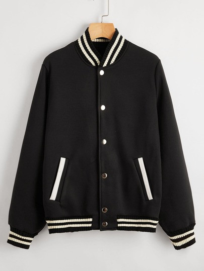 Striped Button Up Bomber Jacket | SHEIN