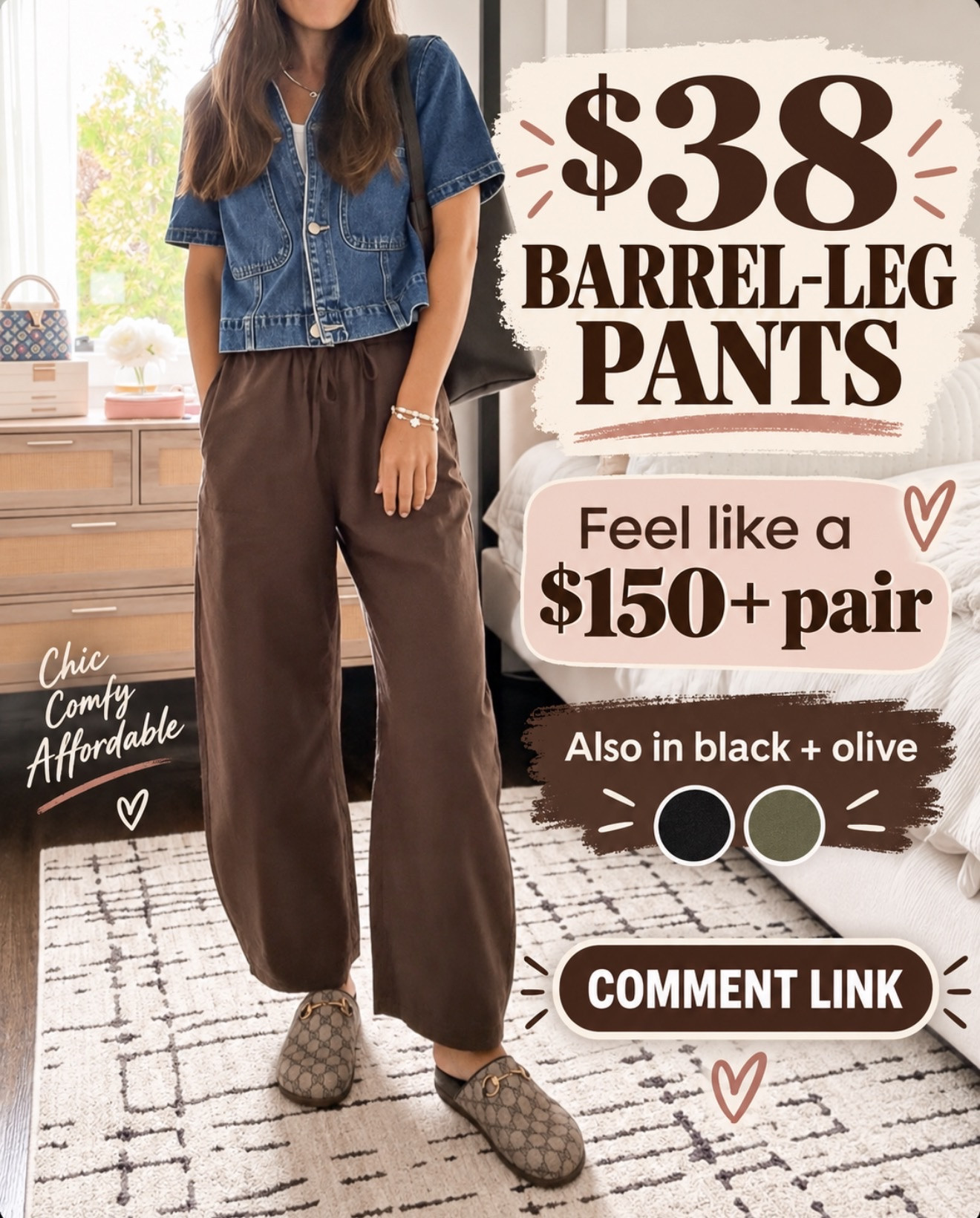 These $38 barrel-leg pants feel like a $150+ pair 🙌 They’re comfy, flattering and also come in black and olive! Comment LINK and I’ll send them to you 🔗