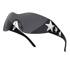 Haqptul Rimless Y2K Sunglasses Star Wrap Around Glasses 2000S Accessories for Women Men Trendy Fa... | Amazon (US)