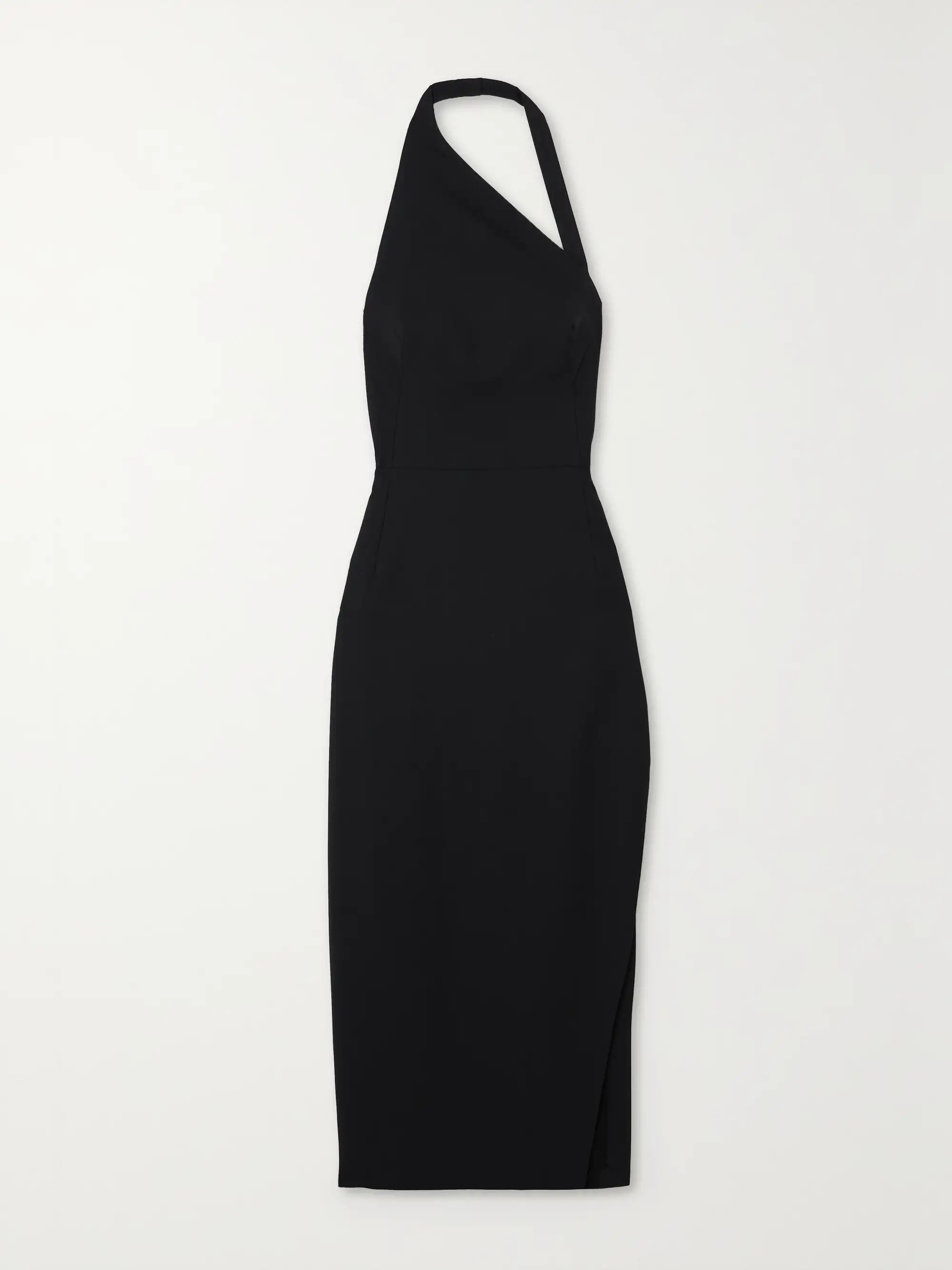 + NET SUSTAIN Hudson asymmetric wool-blend twill halterneck midi dress | NET-A-PORTER (US)