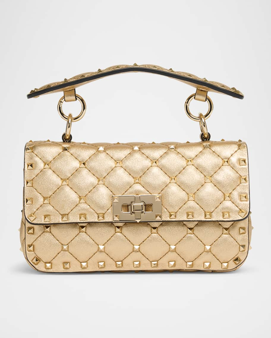 Quilted Rockstud Laminated Leather Top-Handle Bag | Neiman Marcus