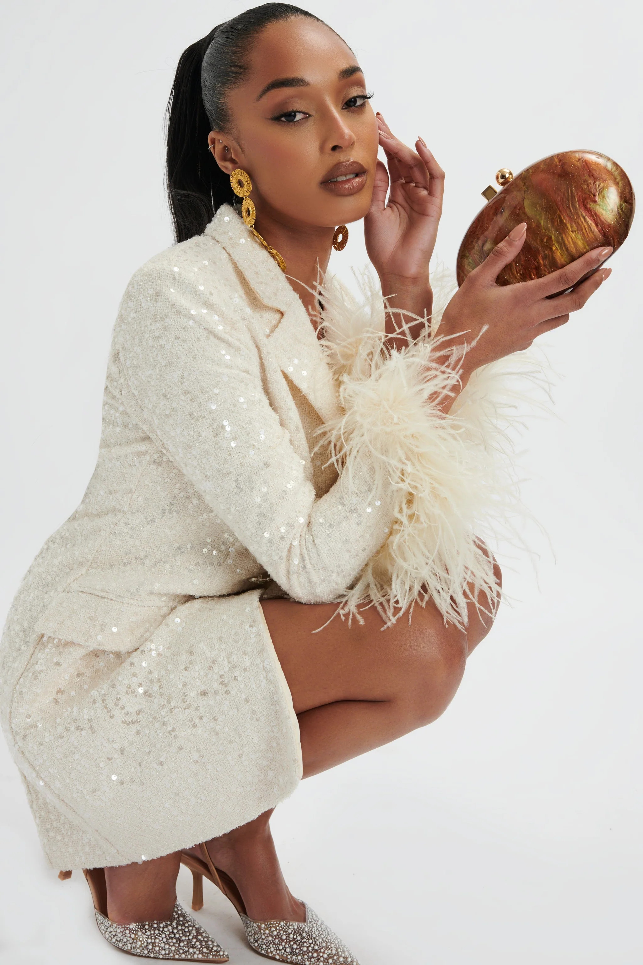 TANA Sequin Boucle Blazer Mini Dress In Cream | Lavish Alice Retail Ltd