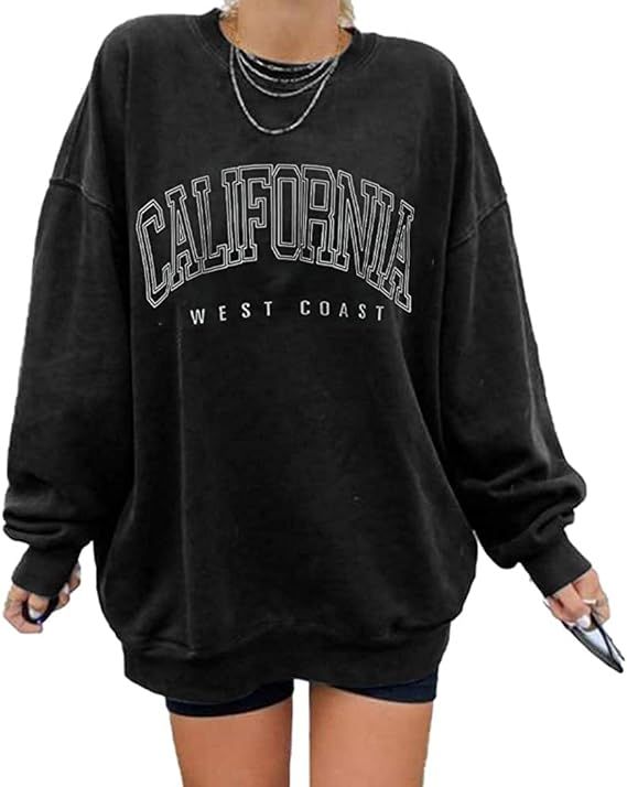 Kaxindeb Women's Los Angeles California Oversized Batwing Long Sleeve Sweatshirts Crewneck Pullov... | Amazon (US)