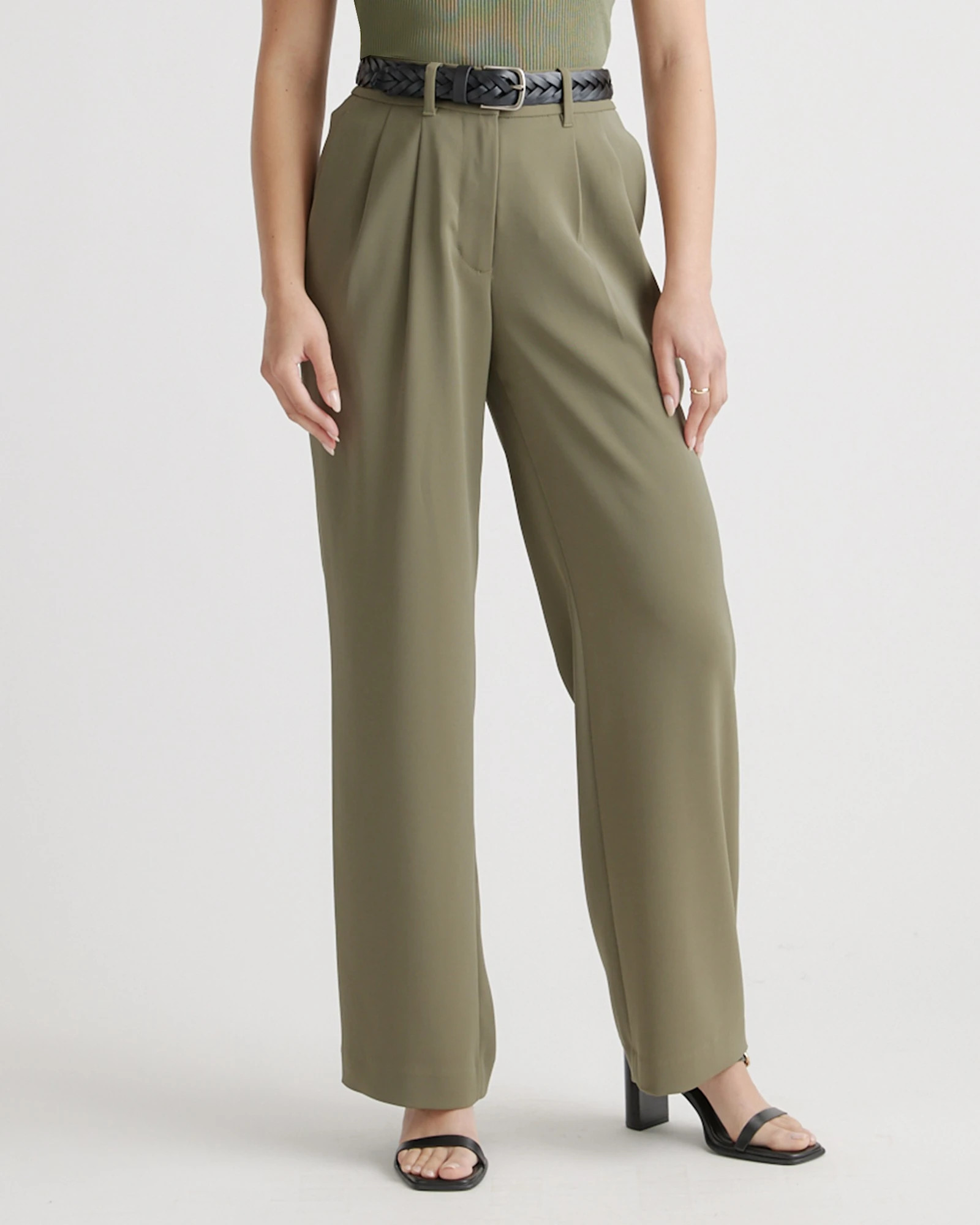 Stretch Crepe Pleated Wide Leg Pant | Quince