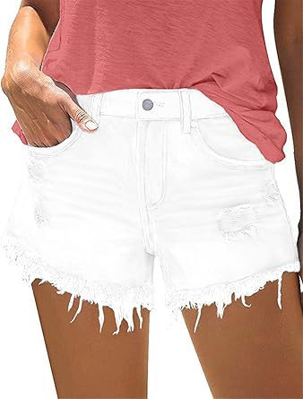 onlypuff Denim Hot Shorts for Women Casual Summer Mid Waisted Short Pants with Pockets | Amazon (US)
