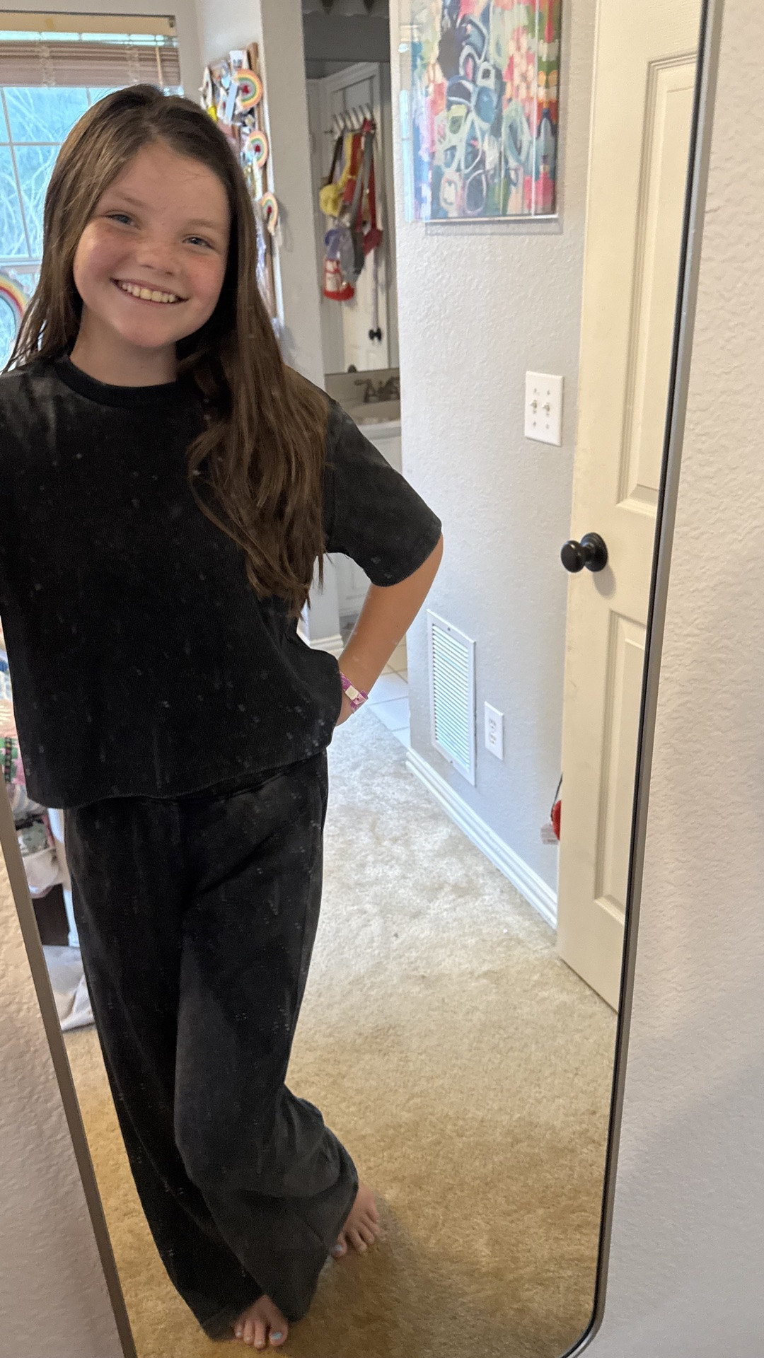 The cutest set! Only $25 and perfect to wear together or mixed and marched with other pieces. G is in the small (could use an XS but we couldn’t find one in-store).