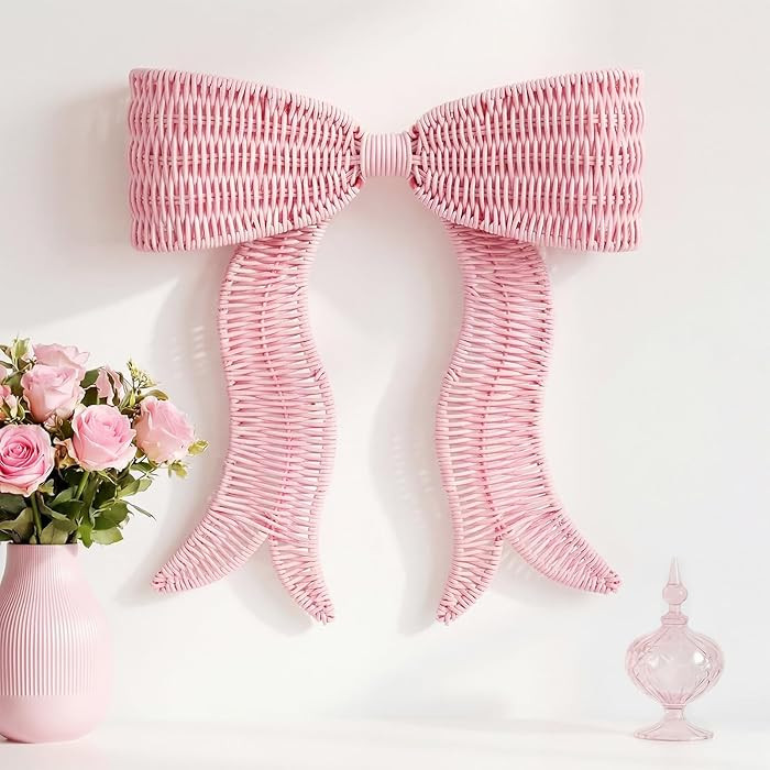 Wesiti Rattan Bow Wall Decoration Pink Boho Bow Wall Decor Woven Natural Hanging Woven Decor for ... | Amazon (US)