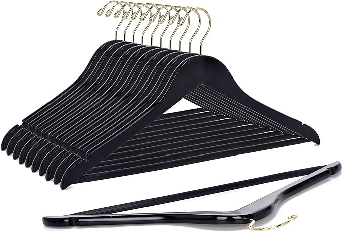 Quality Black Wooden Hangers - Slightly Curved Hanger Set of 10-Pack - Solid Wood Coat Hangers wi... | Amazon (US)