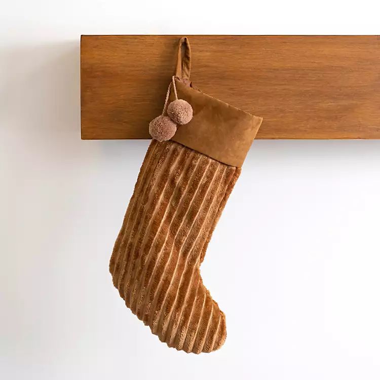 New! Camel Ribbed Velvet Pom-Pom Stocking | Kirkland's Home