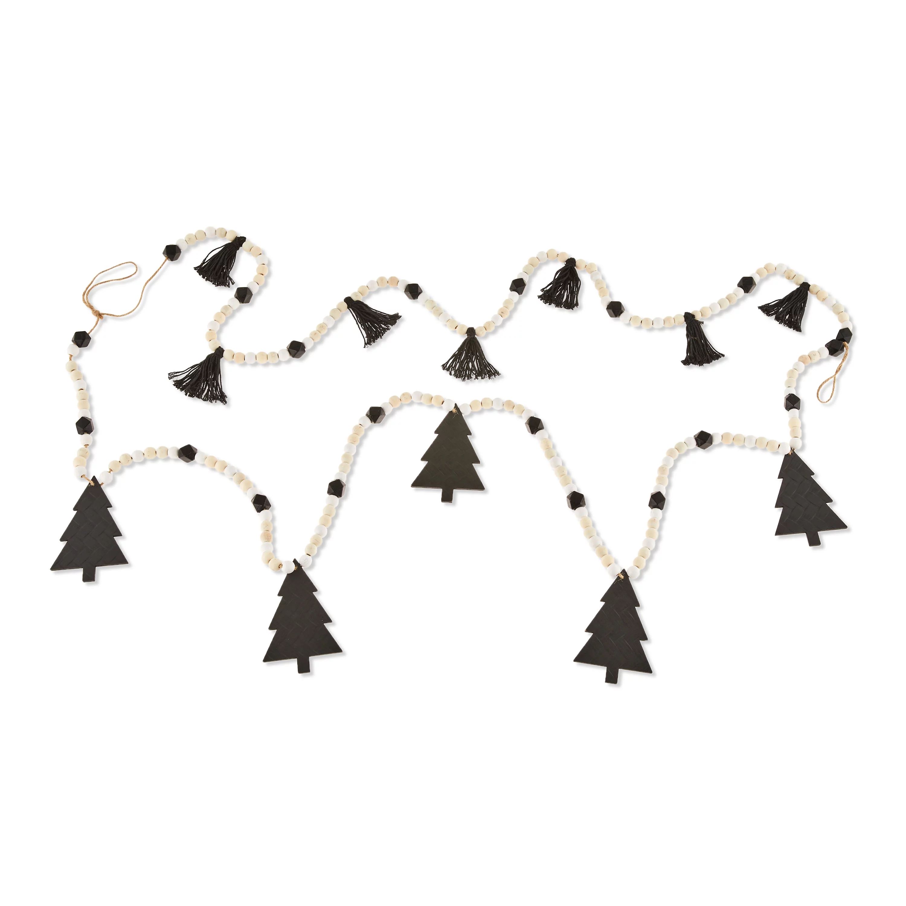 Black and White Wood Beaded Christmas Garland, 6 ft, by Holiday Time - Walmart.com | Walmart (US)