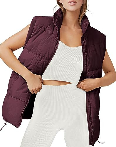 AUTOMET Puffer Vest Women Sleeveless Zip Up Outerwear Warm Puffer Lightweight Down with Pocket Fall Winter Jackets Coats 2025 Winered M | Amazon (US)