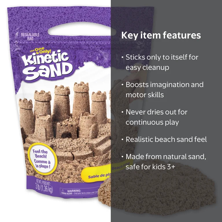 Kinetic Sand, 3lbs Beach Play Sand, Moldable Sensory Toys for Kids, Resealable Bag (Packaging May... | Walmart (US)