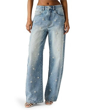 Fianna Pearl Floral Pattern Embellished Barrel Coordinating Jeans | Dillard's