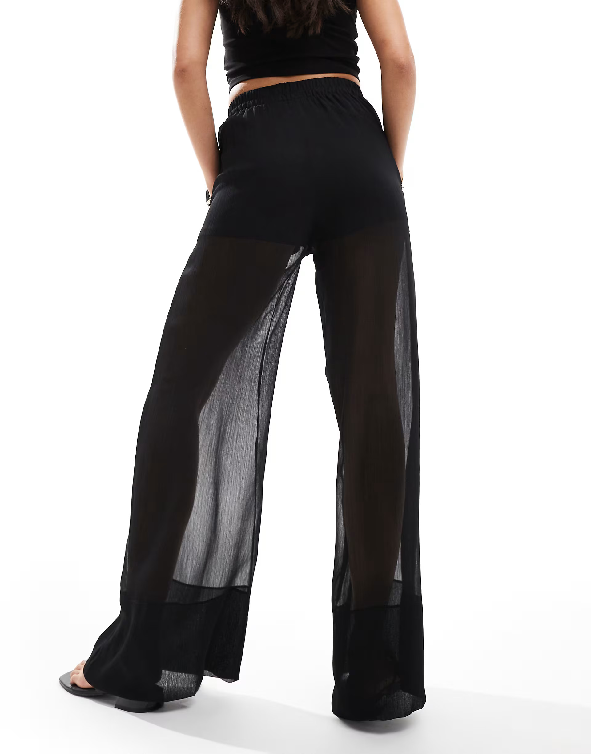 ASOS DESIGN pull on trousers with sheer overlay in black  | ASOS | ASOS (Global)
