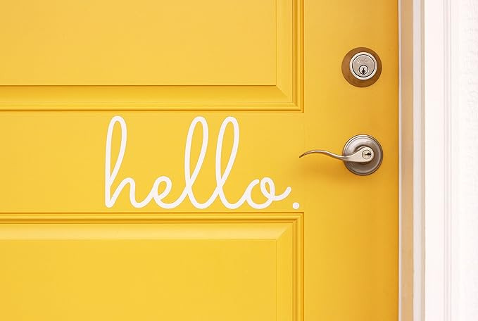Hello in Cursive Indoor/Outdoor Lettering Wall Art Decor Sticker Vinyl for Door 5" X 11" (White, ... | Amazon (US)