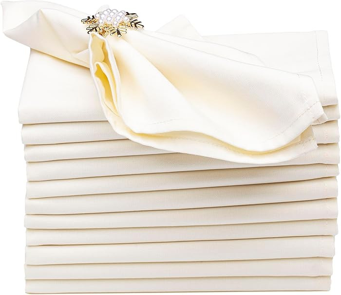 Spun Polyester Dinner Napkins 18 x 18 inch - Ivory 12 Pack Solid Washable Cloth Napkins - Ideal f... | Amazon (CA)