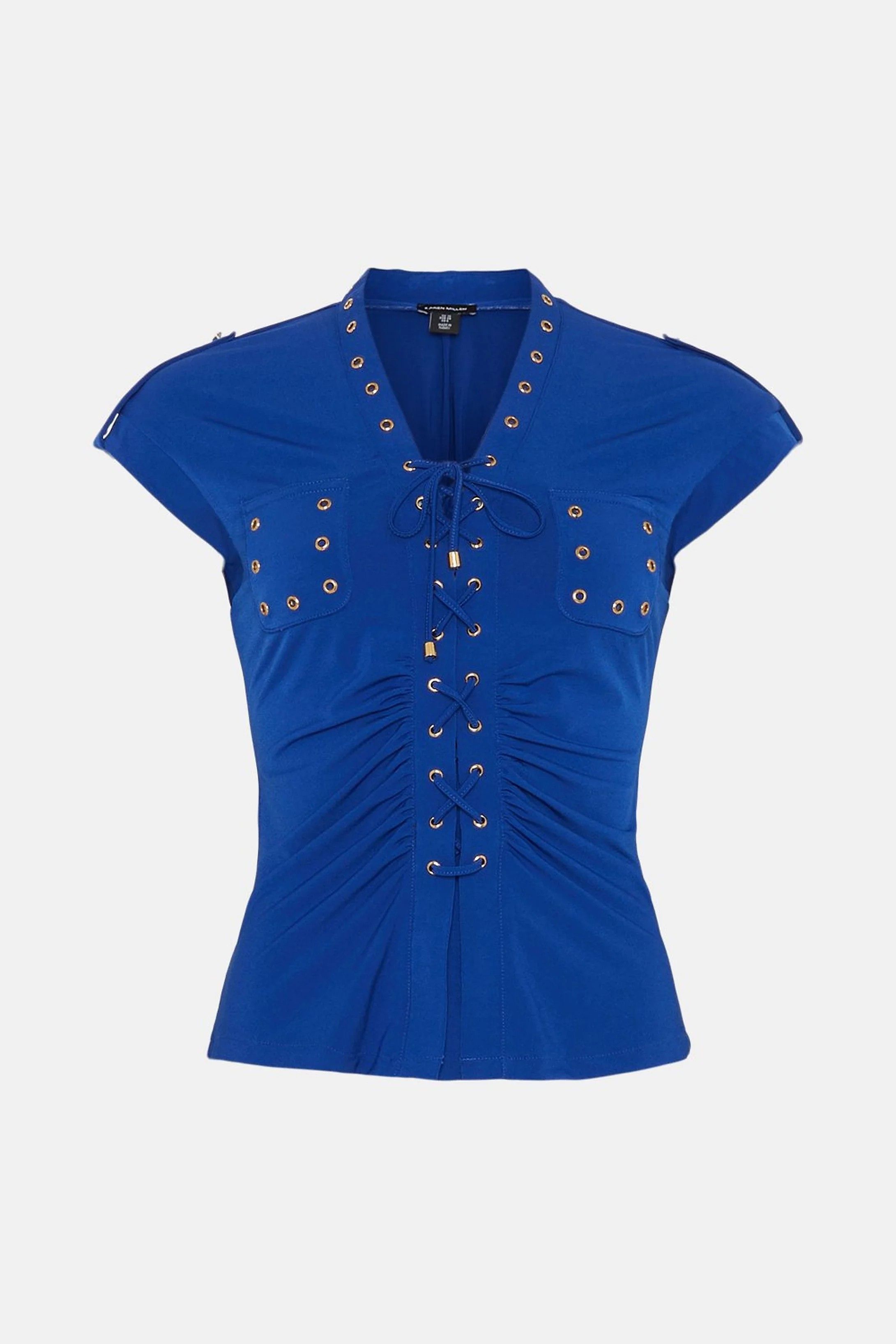 Lace Up Eyelet Jersey Top | Karen Millen US