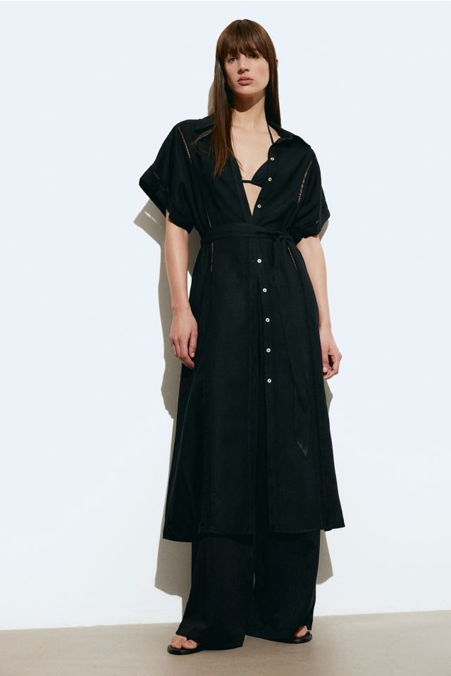 Linen-blend Shirt Dress - Black - Ladies | H&M US | H&M (US + CA)