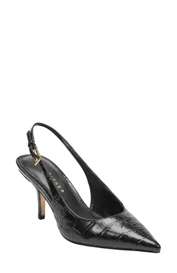 Marc Fisher LTD Dorie Slingback Pointed Toe Pump in Black Croc Embossed at Nordstrom Rack, Size 5.5 | Nordstrom Rack