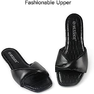MUSSHOE Sandals for Women Dressy Round Toe Summer Flat Sandals for Women | Amazon (US)