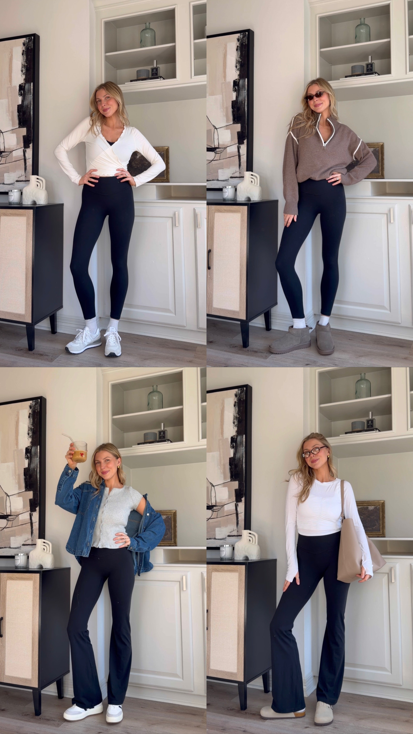 Leggings outfit ideas | S in the nursing sports bra & leggings, (33.5 inseam for flares) & S grey top, white long sleeve ruched. M in wrap top, denim jacket & quarter zip. 

 #LTKootd #LTKmomlife #LTKActive