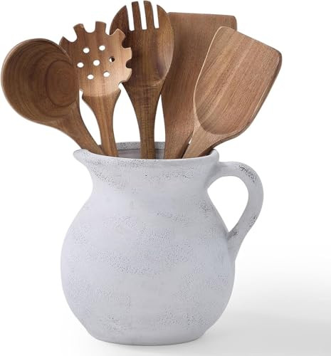 MIYUKI Rustic Kitchen Utensil Holder - 7.6 Inch Ceramic Utensil Crock for Countertop, Vintage Kitchen Counter Decor | Amazon (US)