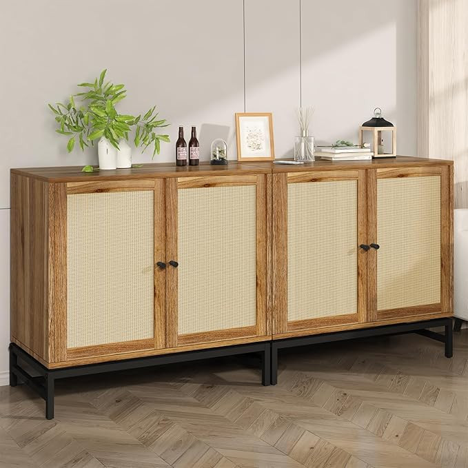 AWQM 2PCS Sideboard Buffet Cabinet with Storage,Rattan Storage Cabinet with Doors Accent Cabinet ... | Amazon (US)