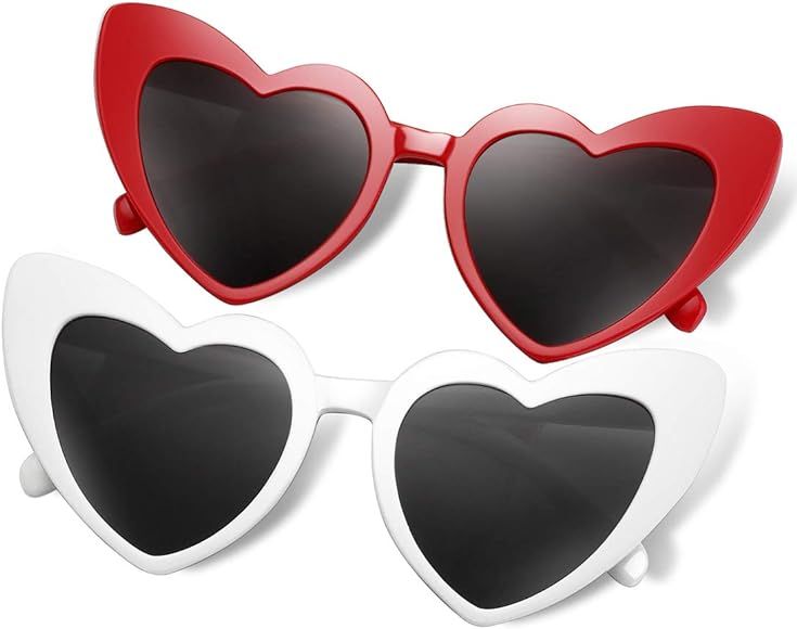 Heart-Shaped Sunglasses Women Vintage Black Pink Red Heart Shape Sun Glasses | Amazon (US)