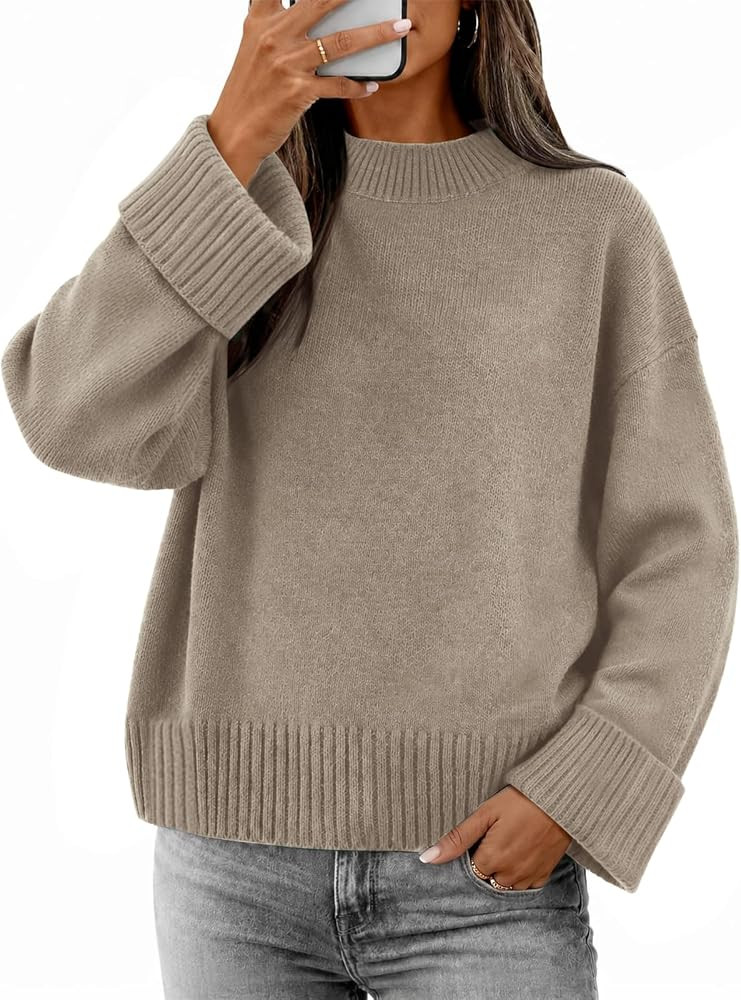 ATHMILE Sweaters for Women 2026 Fall Fashion Outfits Long Sleeve Loose Casual Crewneck Ribbed Kni... | Amazon (US)