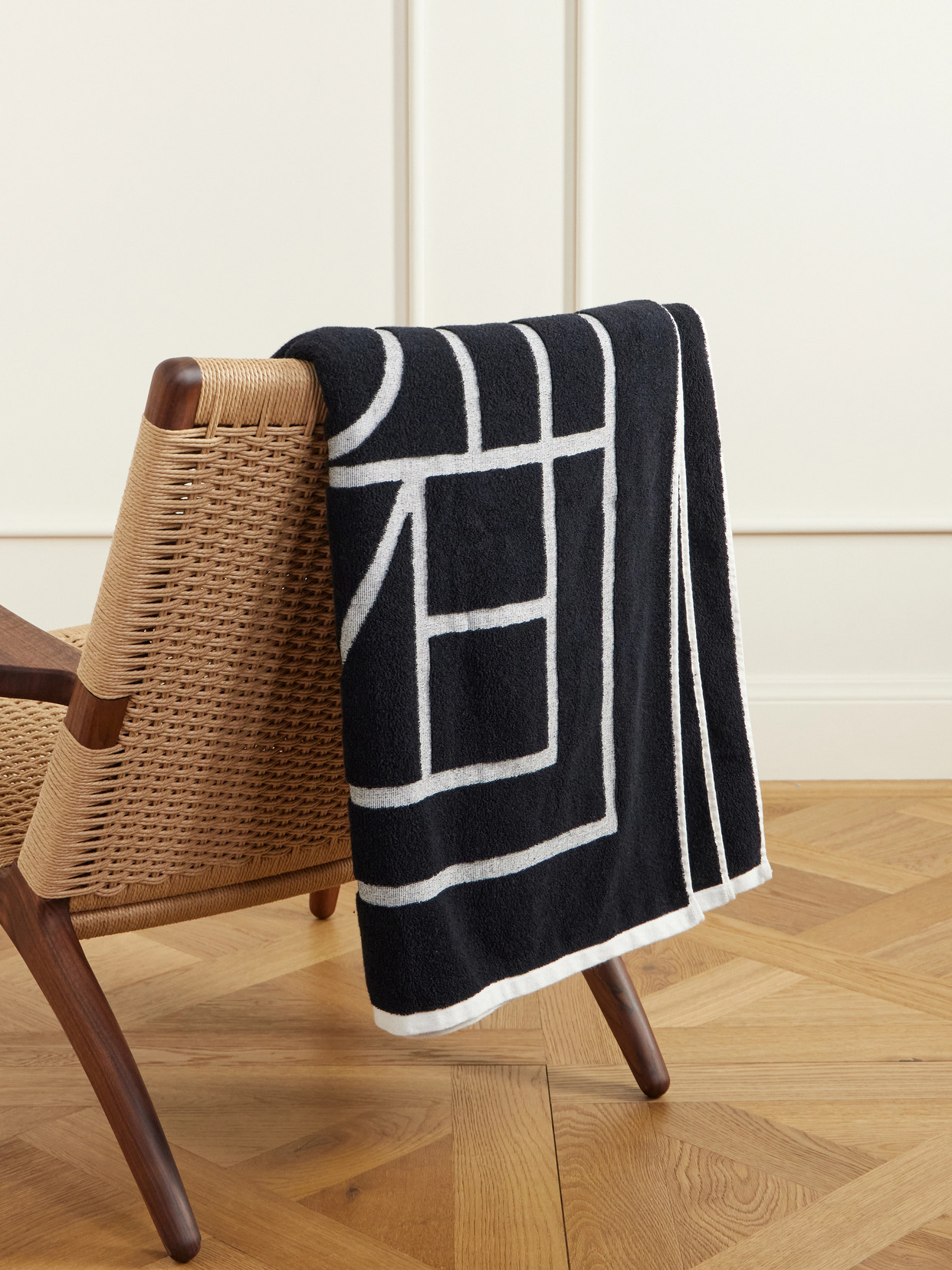 TOTEME - Monogram Jacquard Cotton-terry Beach Towel - Black | NET-A-PORTER (US)