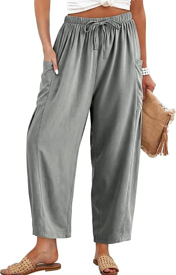 Angerella Womens Cotton Linen Pants Casual Loose Flowy Wide Leg Palazzo Harem Pants Drawstring El... | Amazon (US)