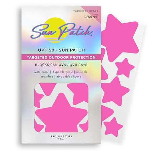Sun Patch, Reusable Star Shaped Sunblock Patches, 100% Silicone Star Sunscreen Patches for UV Protection, Face Stickers with UPF 50, 1 Pack/10 Stars, Pink | Amazon (US)