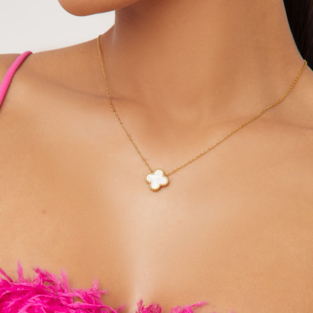 Flower Detail Necklace In White And Gold | EGO (UK)