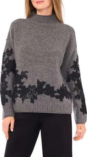 Floral Appliqué Mock Neck Sweater | Nordstrom