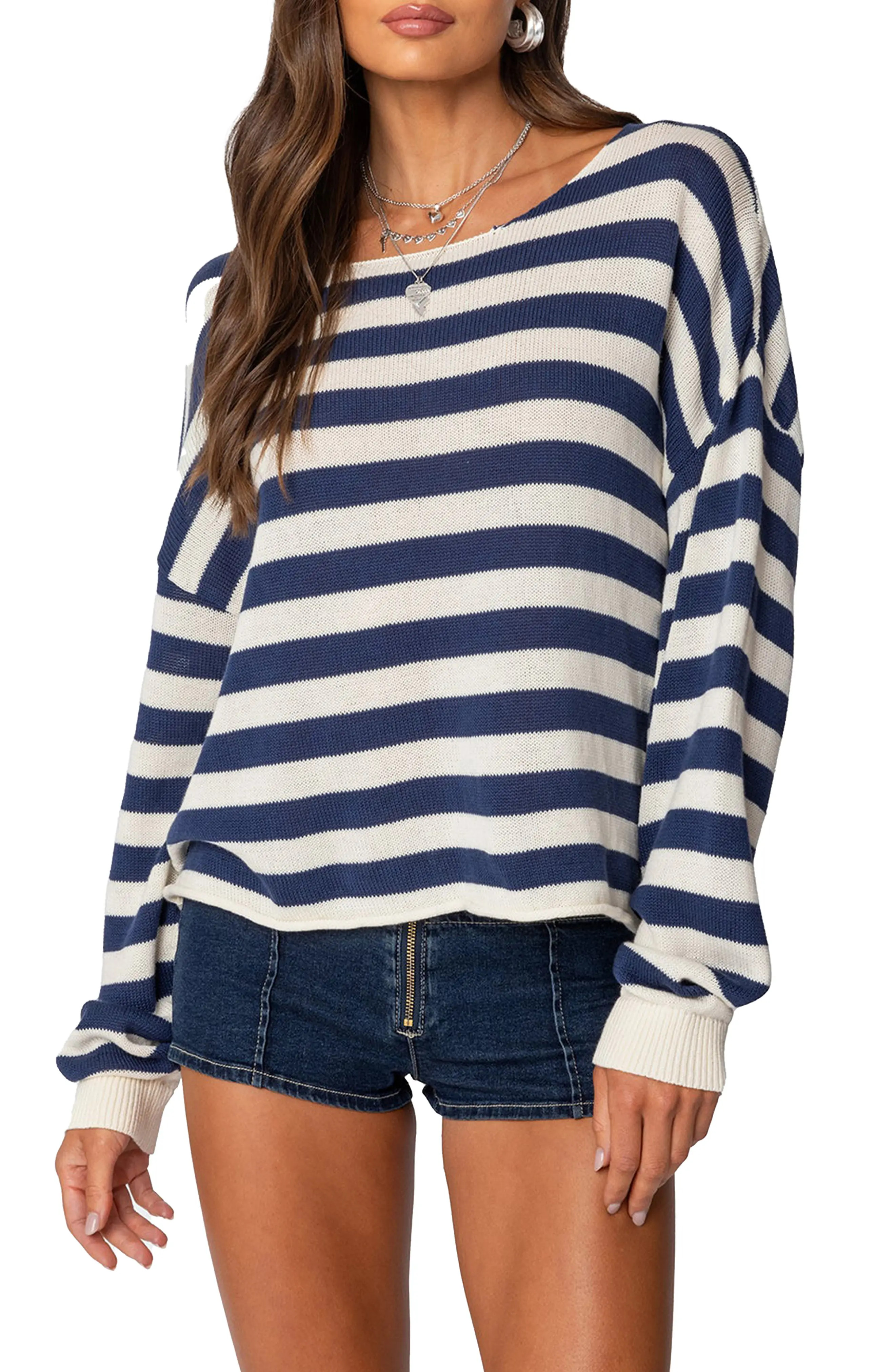 EDIKTED Anney Oversize Stripe Cotton Blend Sweater (Women) | Nordstrom | Nordstrom