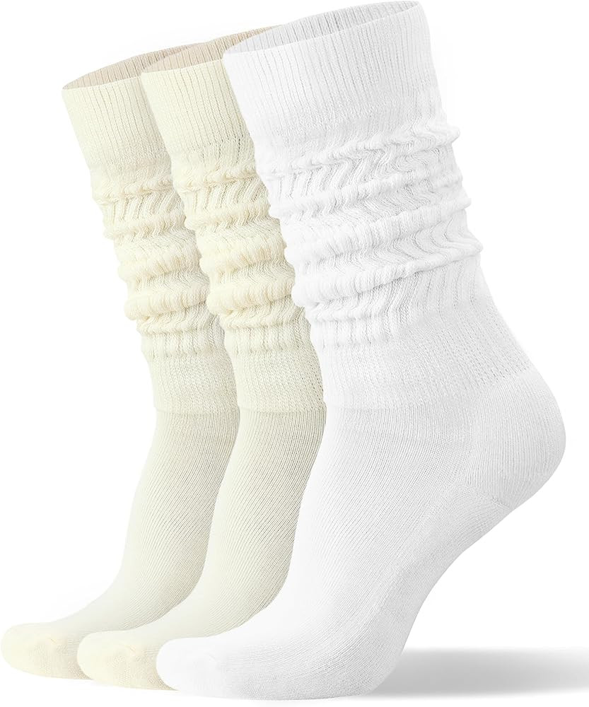 Womens Slouch Scrunch Socks Retro Knee High Soft Stack Chunky Cozy Boot Socks For Women Size 6-11 | Amazon (US)