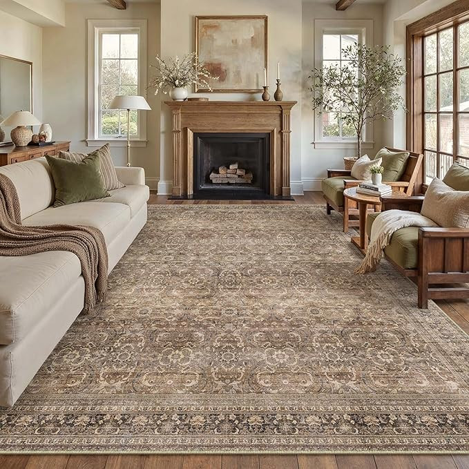 HUGEAR Area Rug 9x12 Vintage Brown Machine Washable Living Room Rugs Distressed Retro Floral Vacu... | Amazon (US)