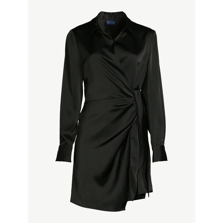 Scoop Wrap Tie Mini Dress with Point Collar, Sizes XS-XXL | Walmart (US)