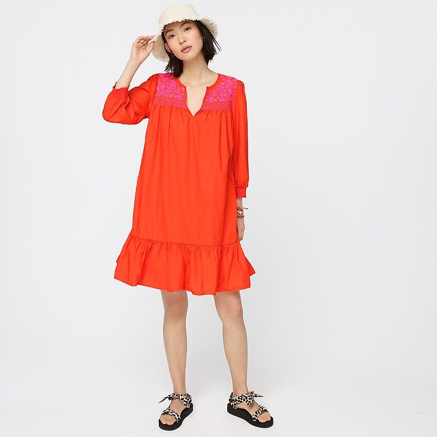 Embroidered popover dress with ruffle hem | J.Crew US