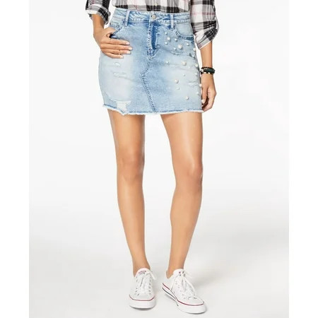 Tinseltown Juniors Ripped Embellished Denim Skirt Light Wash 7 | Walmart (US)