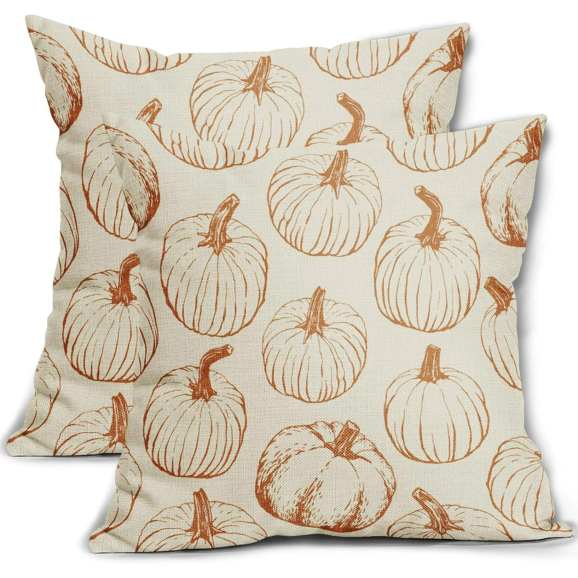 Fall Pillow Covers 20x20 Set of 2 Burnt Orange Pumpkin Autumn Themed Thanksgiving Harvest Print D... | Walmart (US)