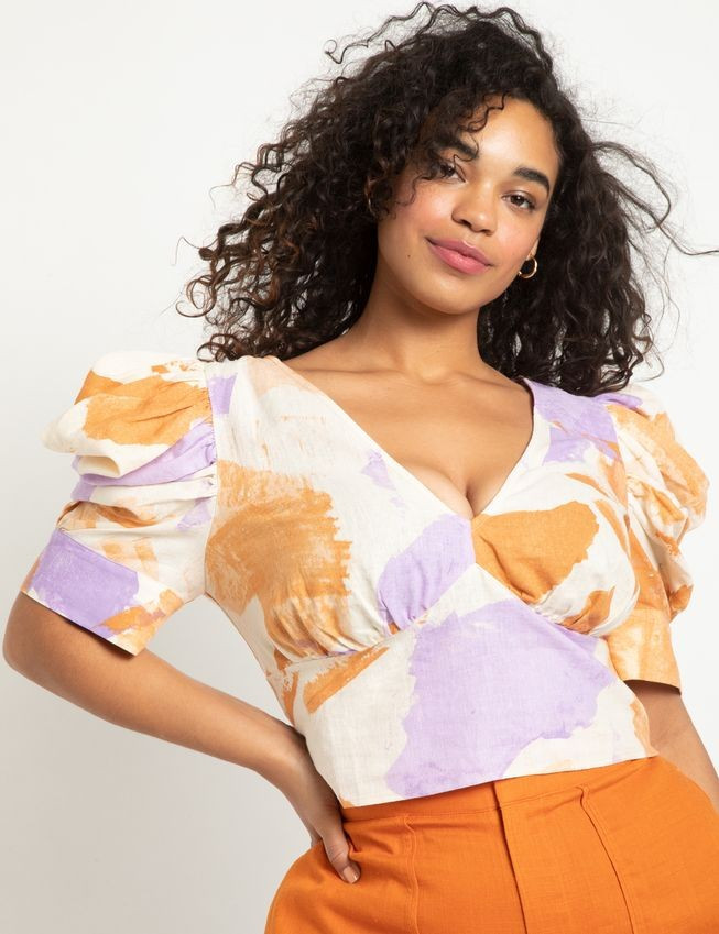 Butterfly Sleeve V Neck Top | Eloquii