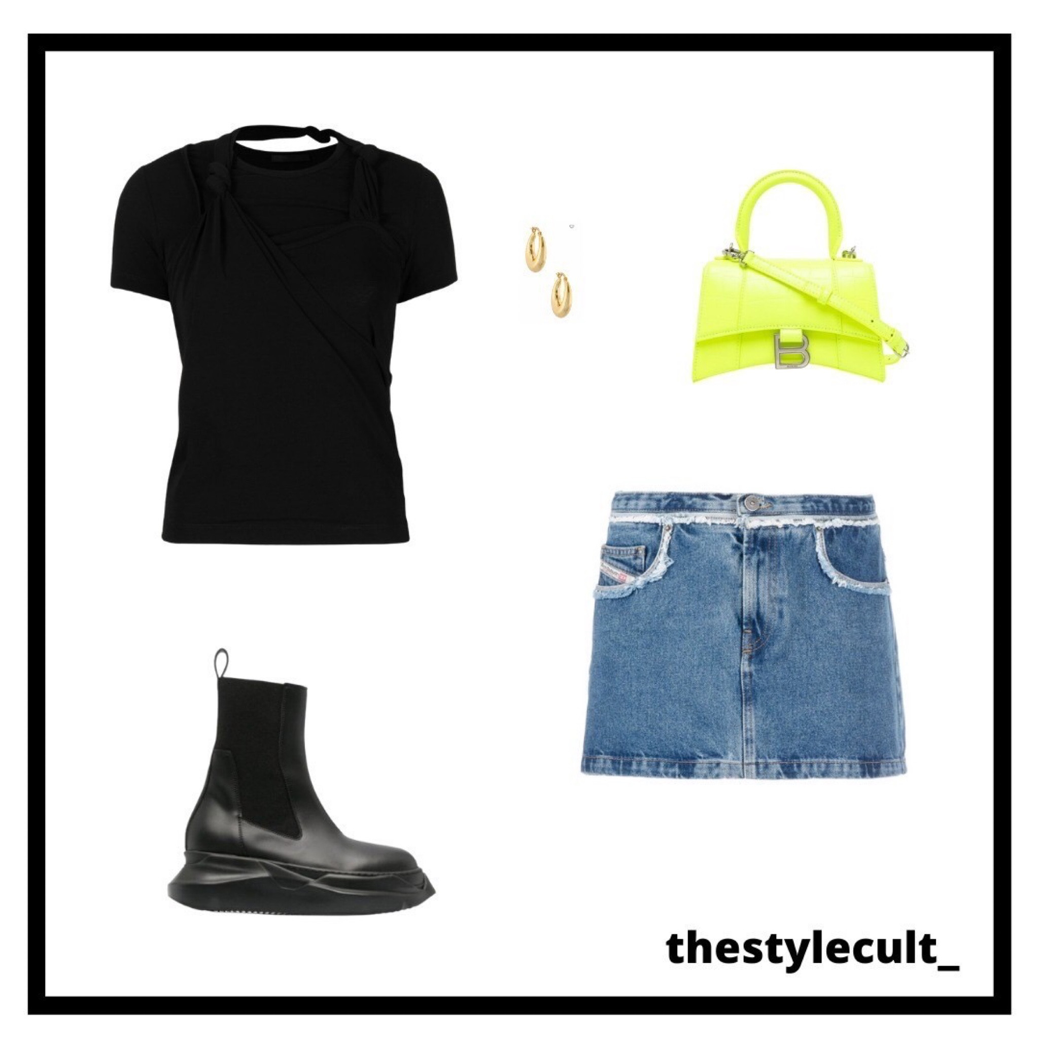 • diesel denim mini skirt | gold hoops | helmut lang knot detail top | balenciaga hourglass top handel bag | rick owens combar boots

#LTKstyletip #LTKitbag #LTKSeasonal