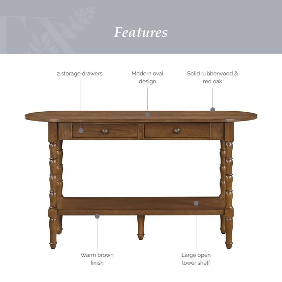 My Texas House Lewis Console Table in Warm Brown with Oval Top and Storage Drawers | Walmart (US)