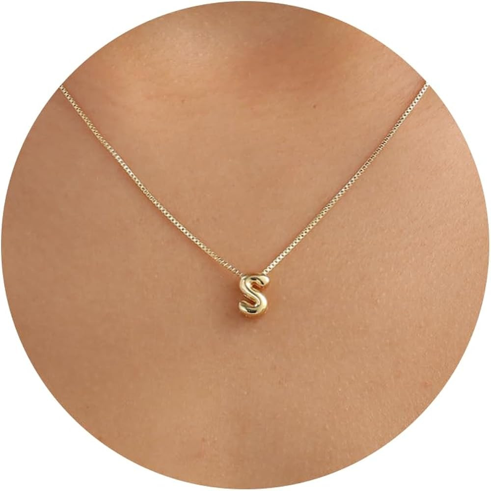Bubble Initial Necklaces for Women Girls 14K Gold Plated Letter Necklace Dainty Gold Name Necklac... | Amazon (US)