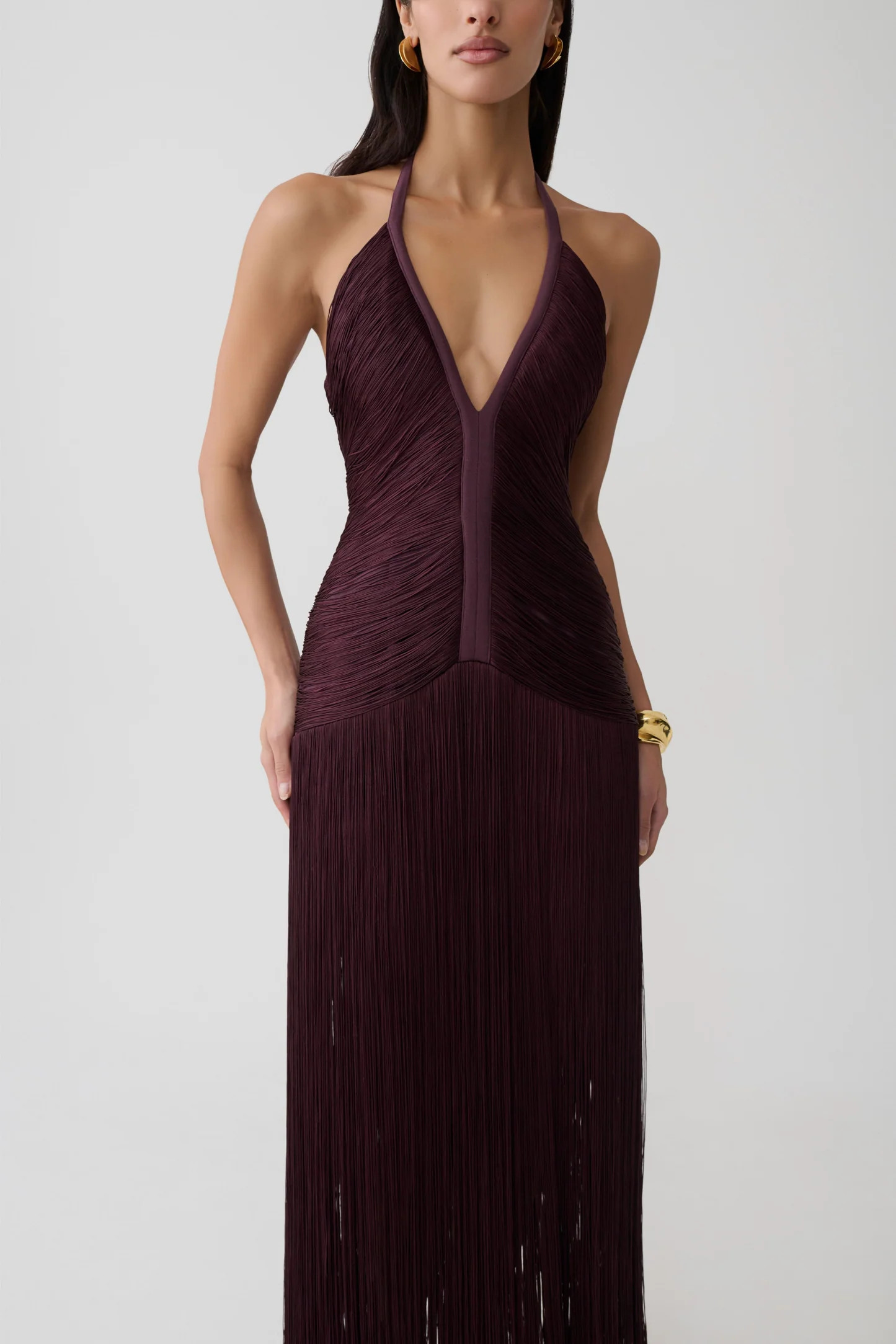 Tiffany Fringe Maxi Dress - Plum | MESHKI US
