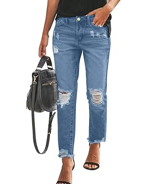 Sidefeel Women's Boyfriend Jeans Stretchy Ripped Distressed Denim Pants Size 4-18 | Amazon (US)
